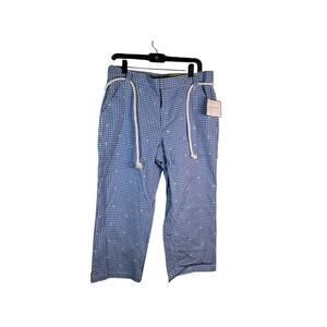 Sag Harbor Blue Gingham Check Casual Capri Pants Stretch Drawstring Comfort Sz14